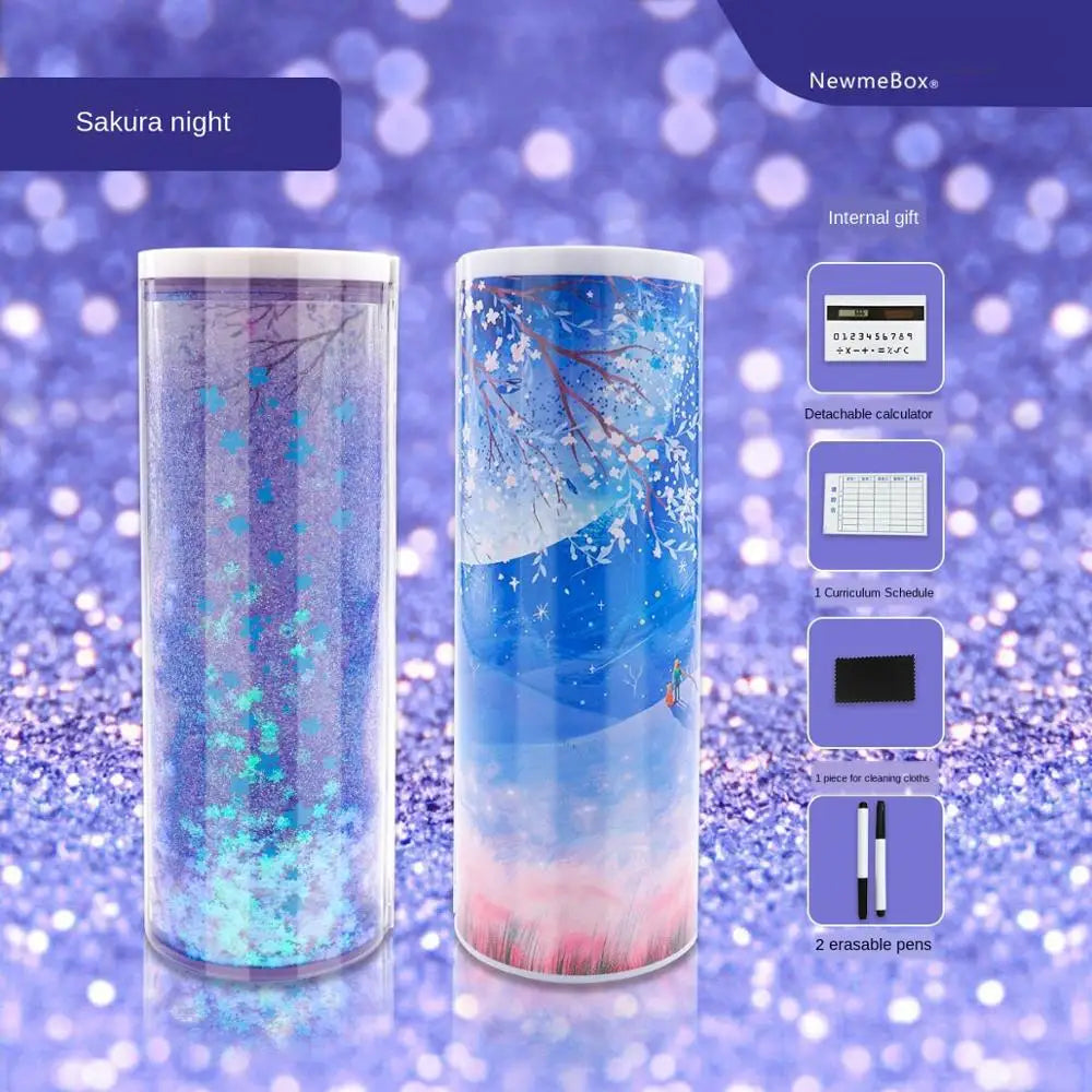 Pencil Case Translucent Quicksand Pencil Cases NBX Multifunction Pencil Box Creative Cylindrical Pencil Box Large Capacity Kid