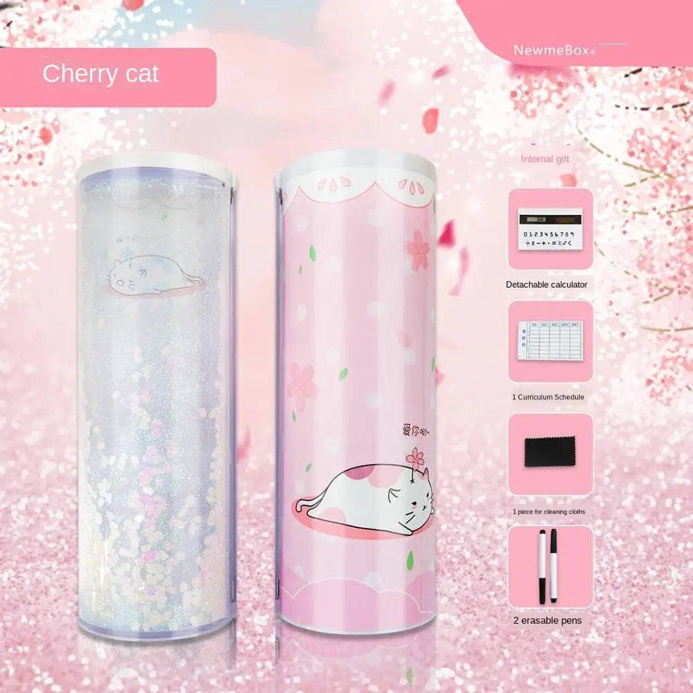 Pencil Case Translucent Quicksand Pencil Cases NBX Multifunction Pencil Box Creative Cylindrical Pencil Box Large Capacity Kid