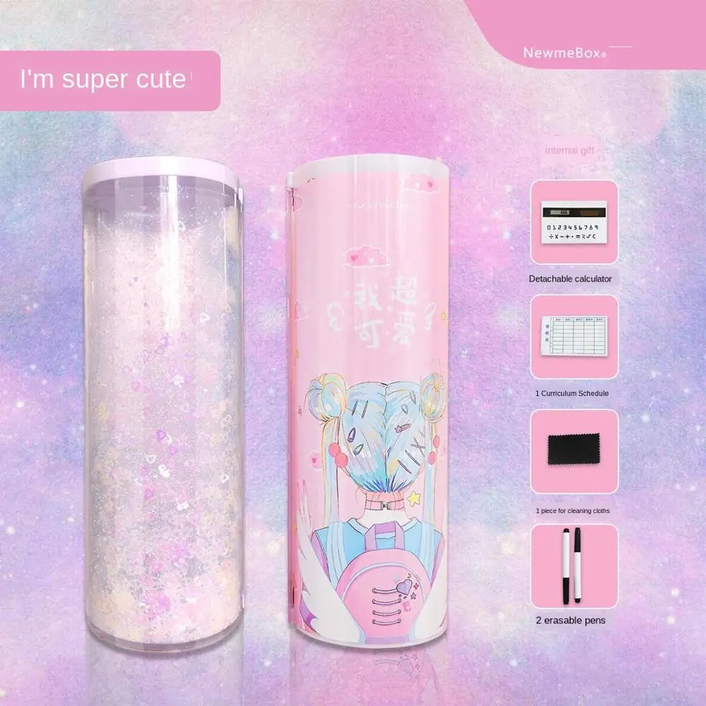 Pencil Case Translucent Quicksand Pencil Cases NBX Multifunction Pencil Box Creative Cylindrical Pencil Box Large Capacity Kid