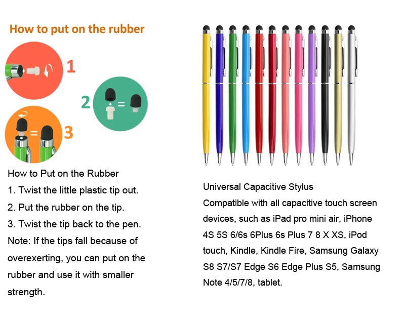 100 Pcs 13-color Metal 2-in-1 Stylus Universal Ballpoint Pen Custom Logo Text Engraving Office School Advertising Pen Wholesale
