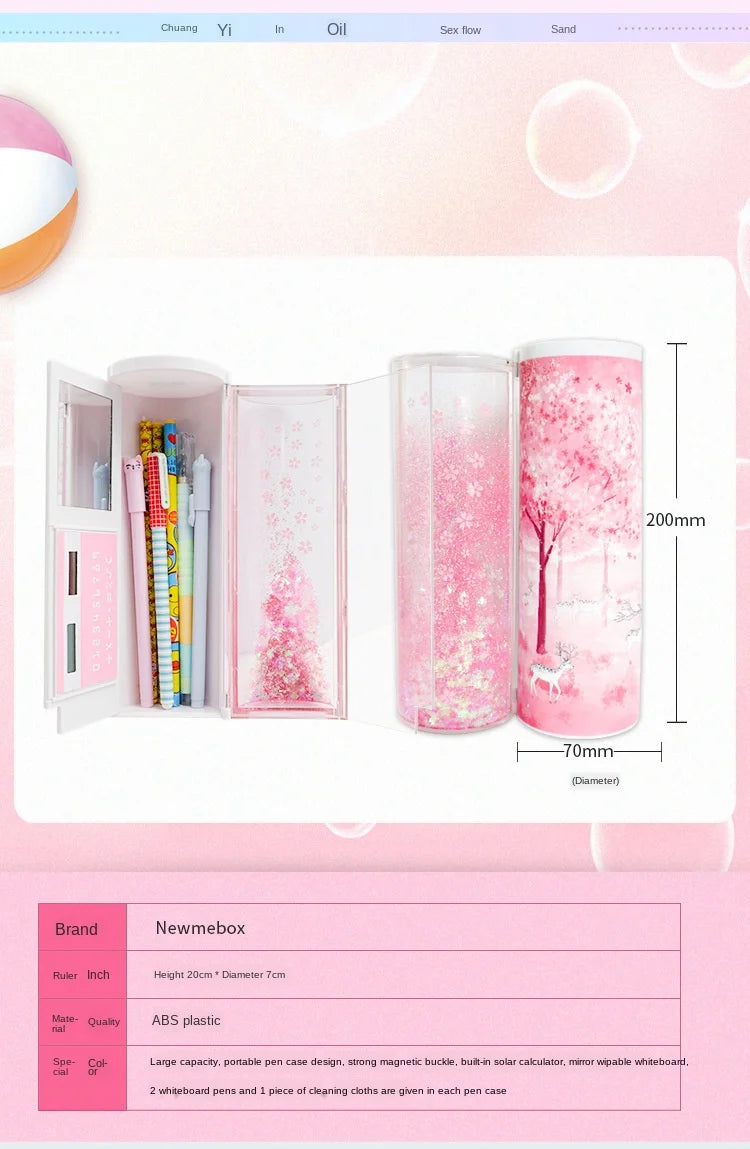 Pencil Case Translucent Quicksand Pencil Cases NBX Multifunction Pencil Box Creative Cylindrical Pencil Box Large Capacity Kid
