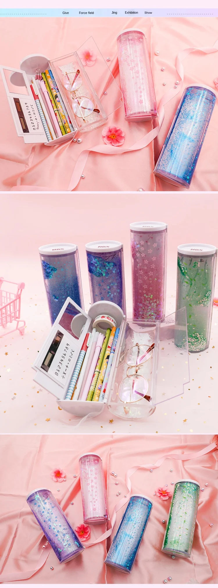 Pencil Case Translucent Quicksand Pencil Cases NBX Multifunction Pencil Box Creative Cylindrical Pencil Box Large Capacity Kid