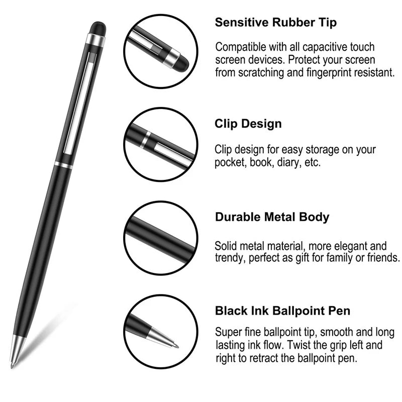 100 Pcs 13-color Metal 2-in-1 Stylus Universal Ballpoint Pen Custom Logo Text Engraving Office School Advertising Pen Wholesale