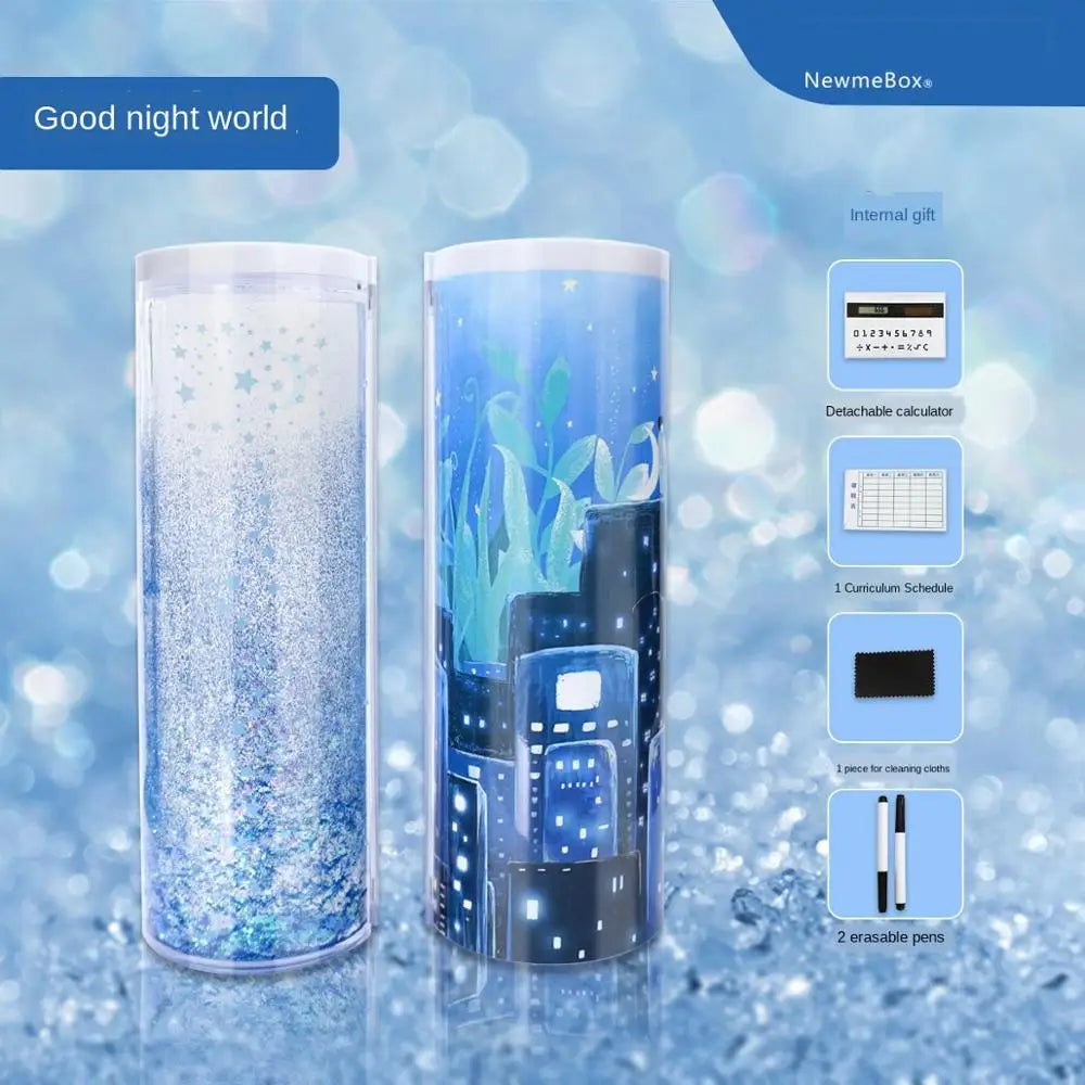 Pencil Case Translucent Quicksand Pencil Cases NBX Multifunction Pencil Box Creative Cylindrical Pencil Box Large Capacity Kid