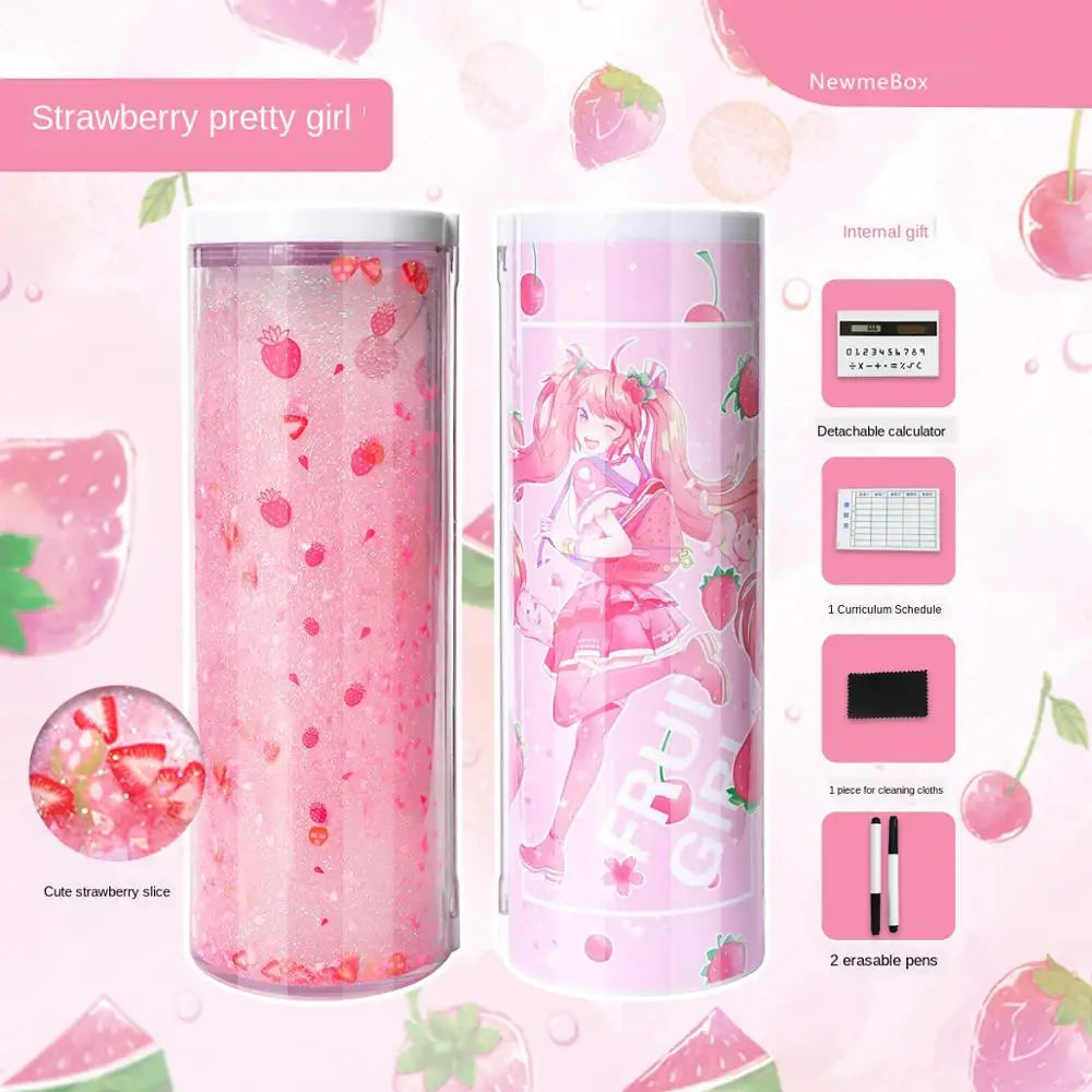 Pencil Case Translucent Quicksand Pencil Cases NBX Multifunction Pencil Box Creative Cylindrical Pencil Box Large Capacity Kid