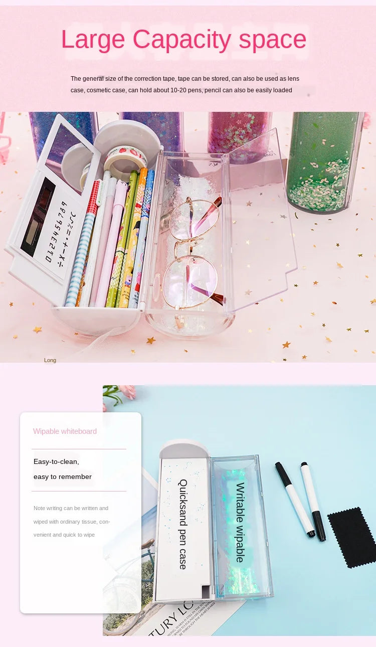 Pencil Case Translucent Quicksand Pencil Cases NBX Multifunction Pencil Box Creative Cylindrical Pencil Box Large Capacity Kid