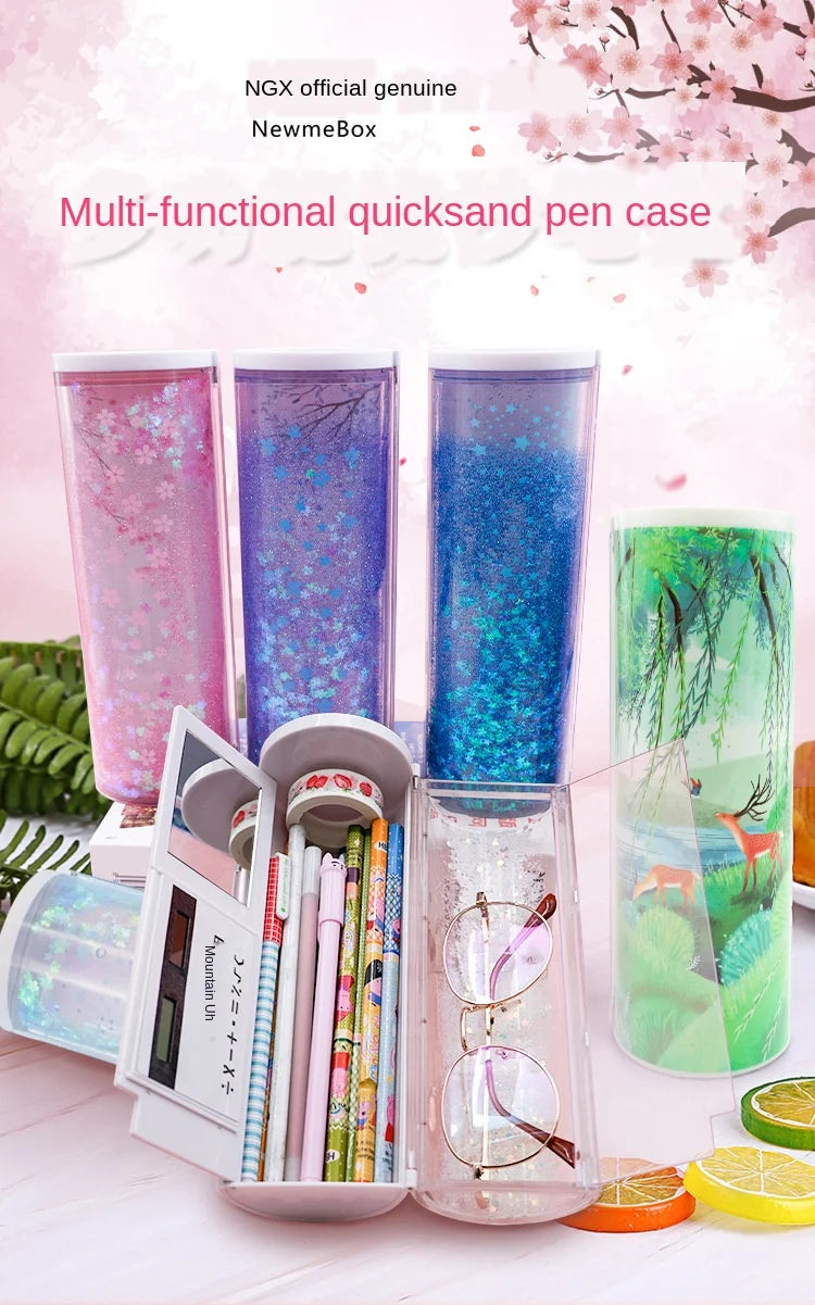 Pencil Case Translucent Quicksand Pencil Cases NBX Multifunction Pencil Box Creative Cylindrical Pencil Box Large Capacity Kid