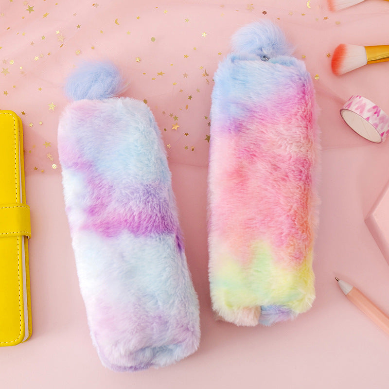 1Pc Cute Gradient Color Pencil Bags Cute Plush Pen Case Stationery Student Storage Bag School Supplies