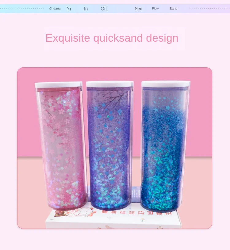 Pencil Case Translucent Quicksand Pencil Cases NBX Multifunction Pencil Box Creative Cylindrical Pencil Box Large Capacity Kid