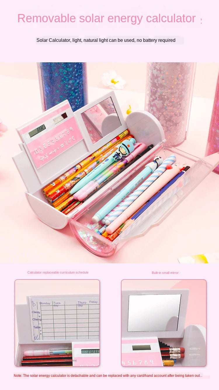 Pencil Case Translucent Quicksand Pencil Cases NBX Multifunction Pencil Box Creative Cylindrical Pencil Box Large Capacity Kid