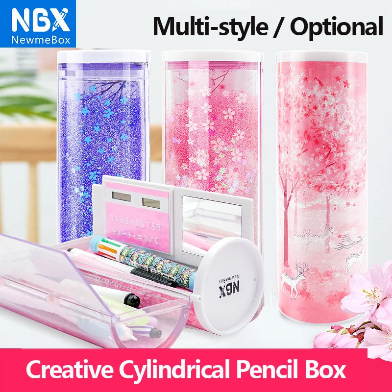 Pencil Case Translucent Quicksand Pencil Cases NBX Multifunction Pencil Box Creative Cylindrical Pencil Box Large Capacity Kid