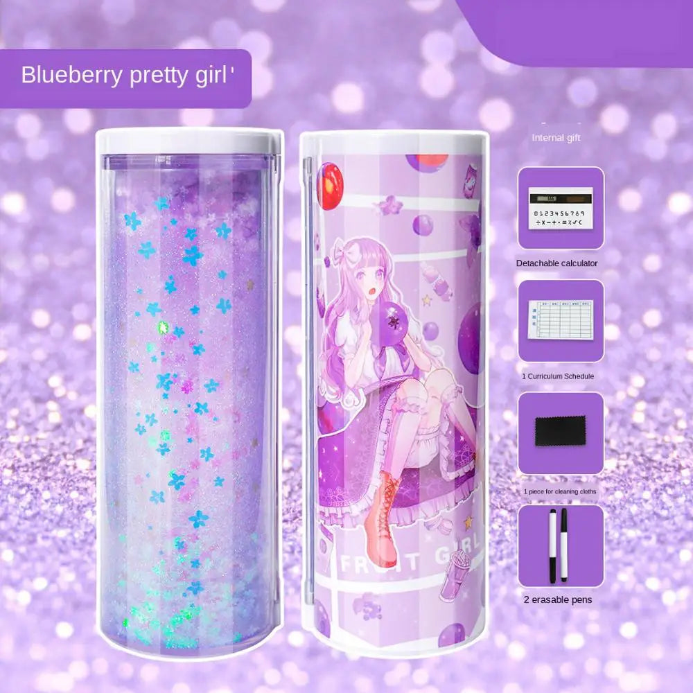 Pencil Case Translucent Quicksand Pencil Cases NBX Multifunction Pencil Box Creative Cylindrical Pencil Box Large Capacity Kid
