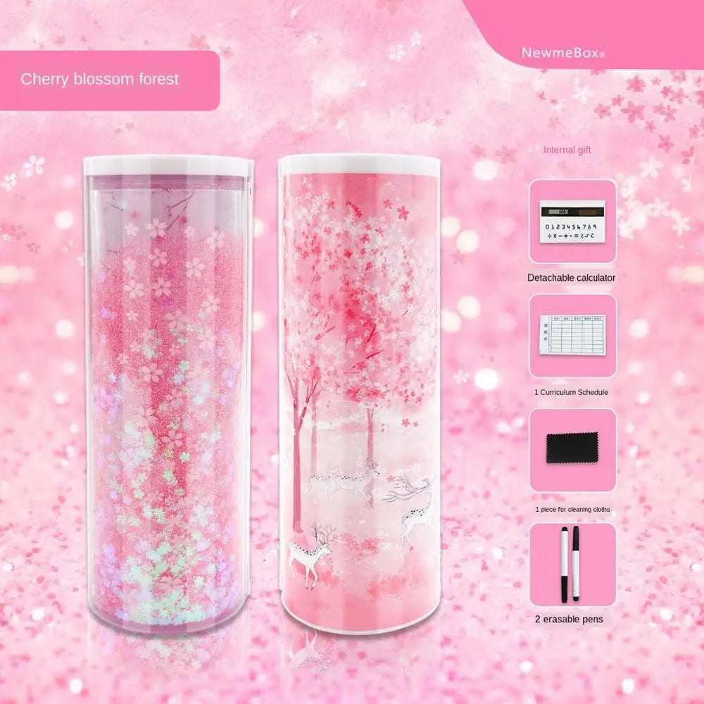 Pencil Case Translucent Quicksand Pencil Cases NBX Multifunction Pencil Box Creative Cylindrical Pencil Box Large Capacity Kid