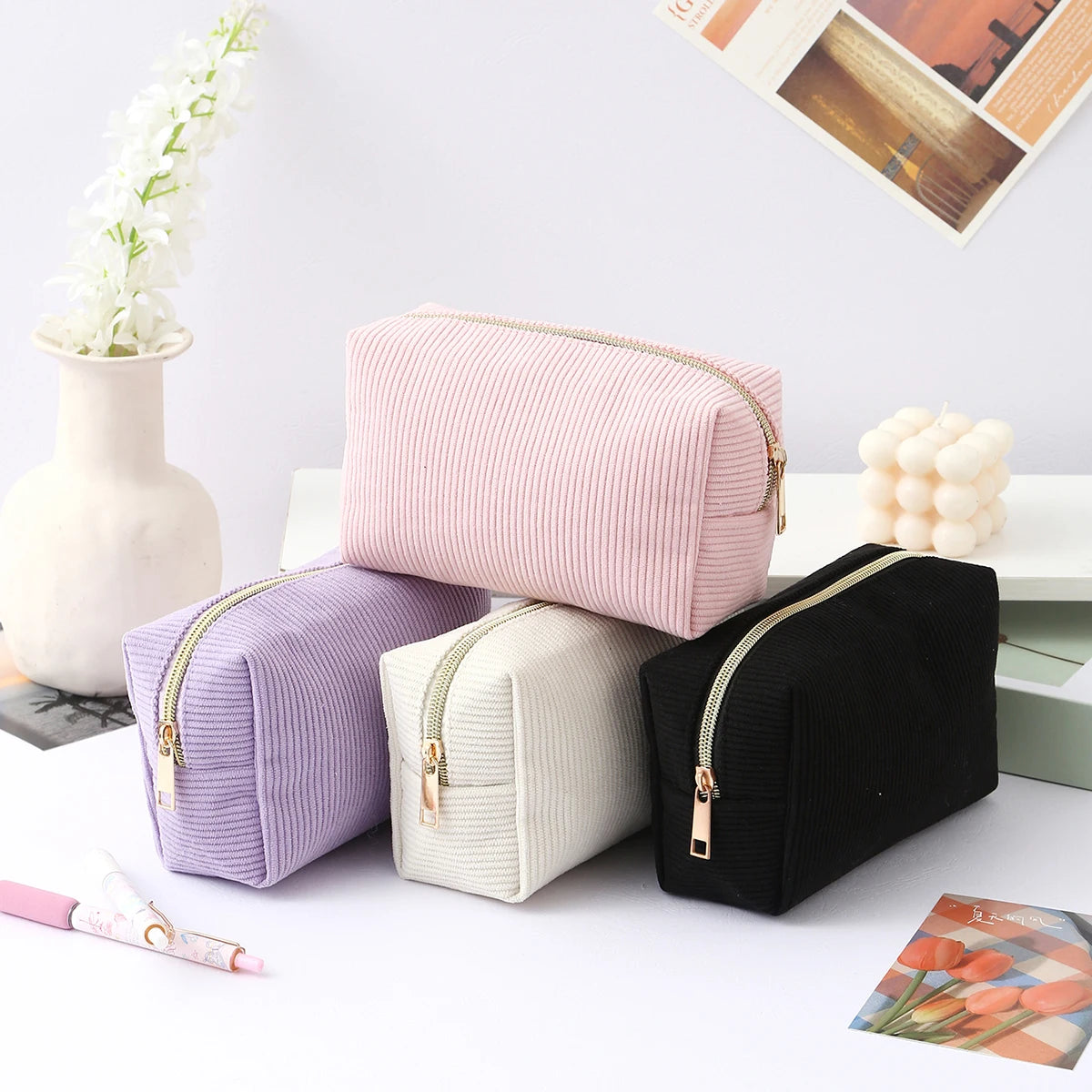 1pc vertical stripe single-layer pencil case, student school supplies storage bag, a must-have for the back-to-school season
