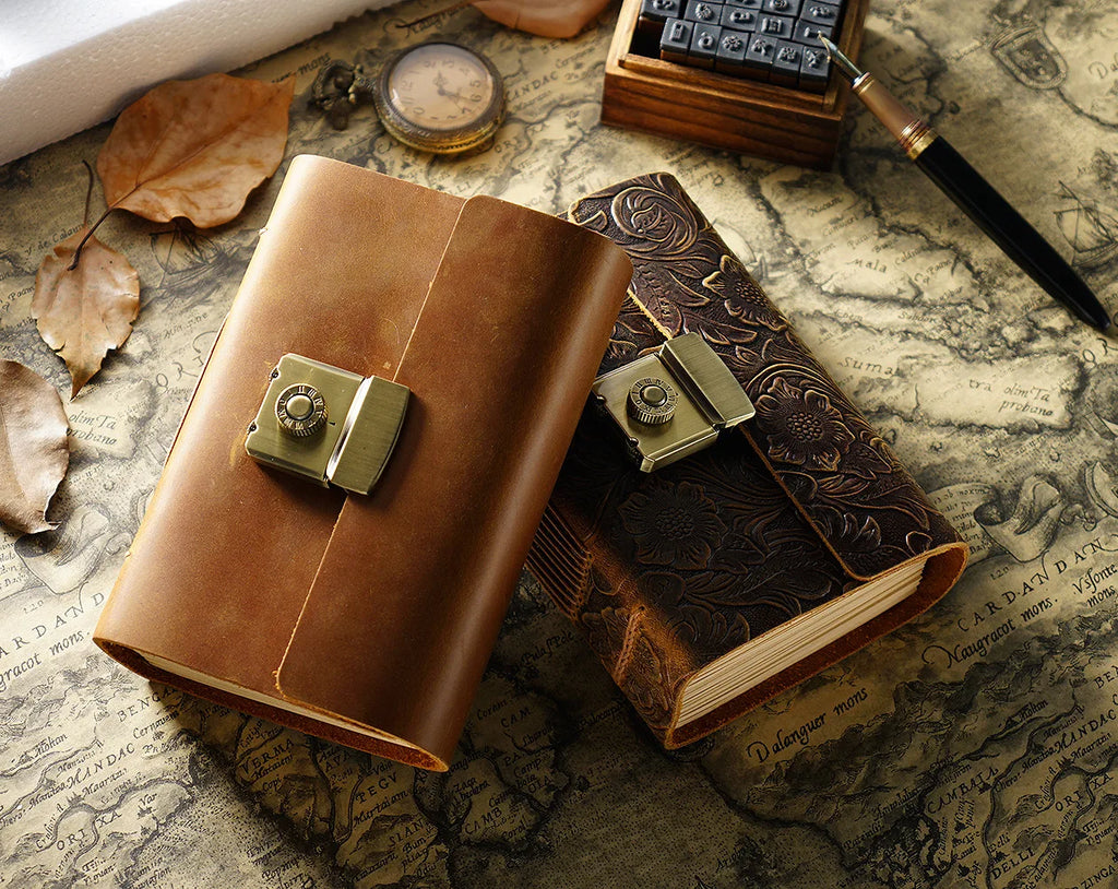 Retro Notepad Loose-leaf Diary Hand Account Book Password Lock Brown Stationery Gift Men and Women Handmade Cowhide Notebook