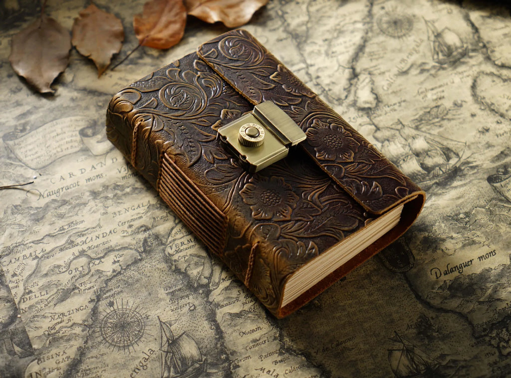 Retro Notepad Loose-leaf Diary Hand Account Book Password Lock Brown Stationery Gift Men and Women Handmade Cowhide Notebook