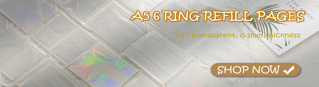 PLRBOK 10 Pcs A5 6 Ring Clear Binder Refill 1 2 4 Pockets Sleeves Toploader Photocard Notebook Diary Photo Album Drawing Notepad