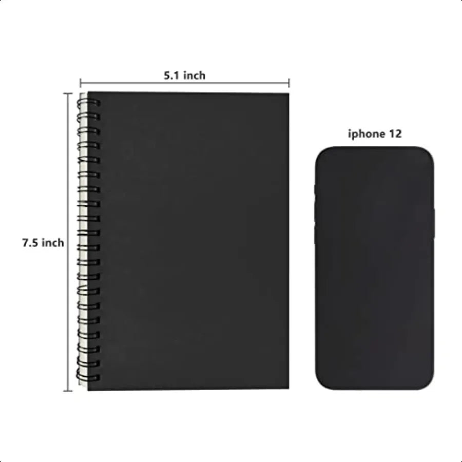 Blank Spiral Notebook 2Pack Soft Cover Sketch book 100 Pages 50 Sheets 7.5 inch x 5.1 inch 100GSM Black