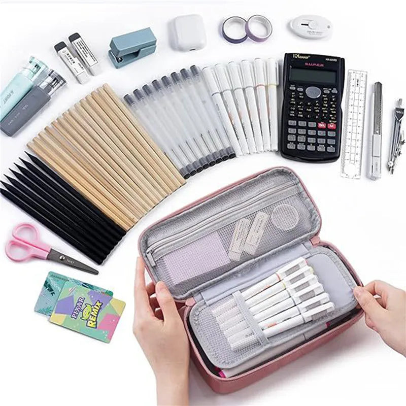 Pen Storage Bag Pencil Case 2 Layer Large Capacity Cosmetic High Quality Study Supplies Simple Student Stationary Boxes