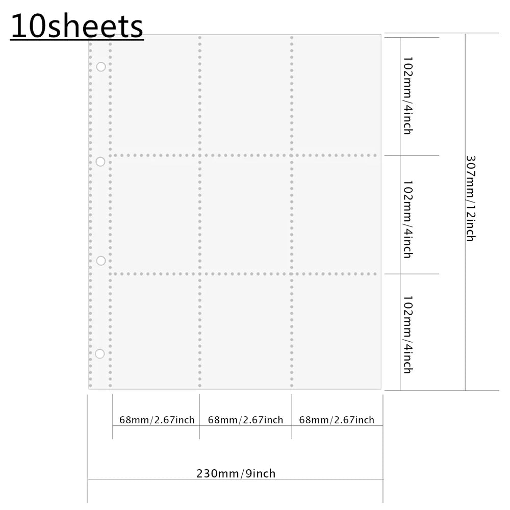 PLRBOK A4 Clear 10 Pcs Photo Album Refill Pages File Protector 4 Hole 6×4 10×15 4 Ring Binder Photocards Postcard Card Notebook