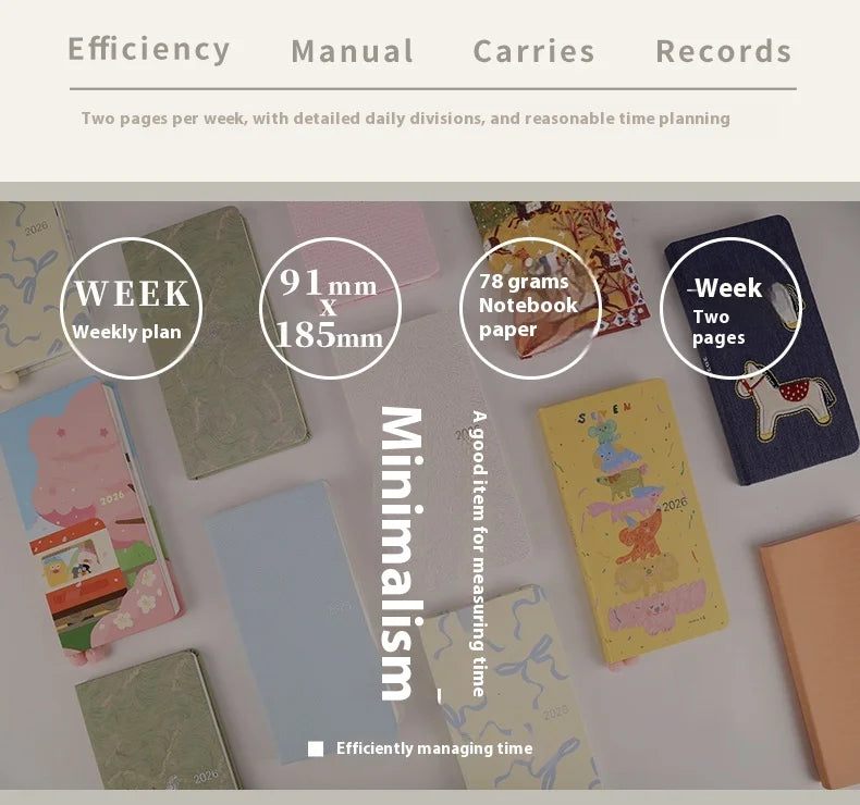Kinbor 2026 Weekly Planner Pocket Size Notebook Week Plan Notepad Schedule Planning Book Punch Efficiency Manual Daily Writing
