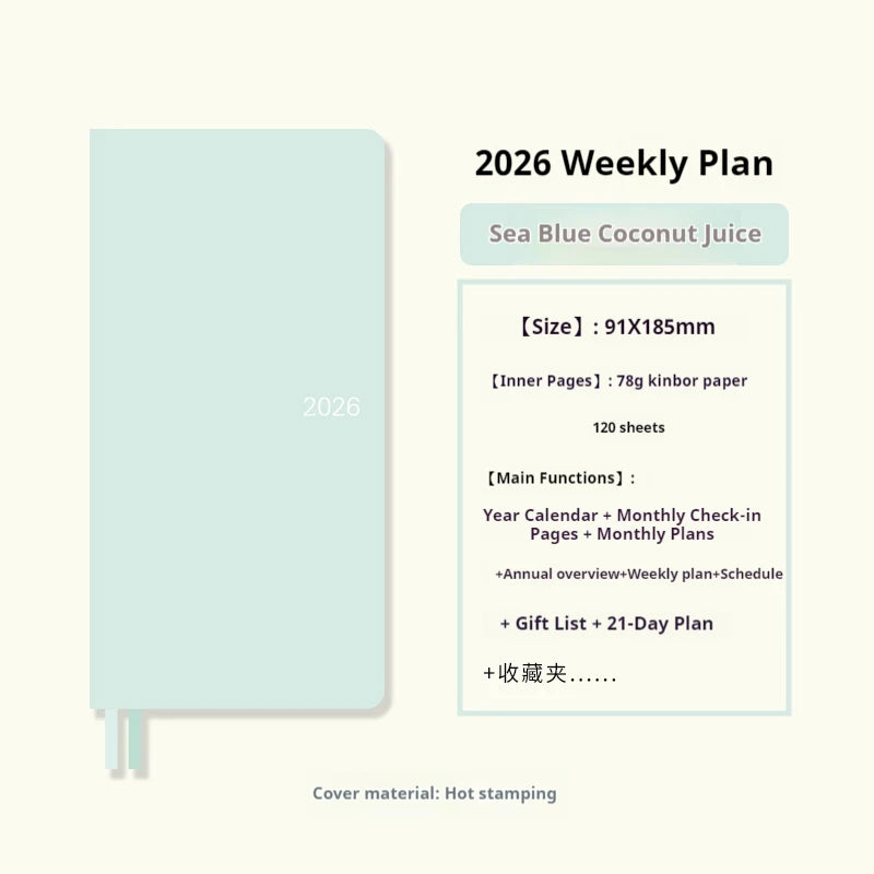 Kinbor 2026 Weekly Planner Pocket Size Notebook Week Plan Notepad Schedule Planning Book Punch Efficiency Manual Daily Writing