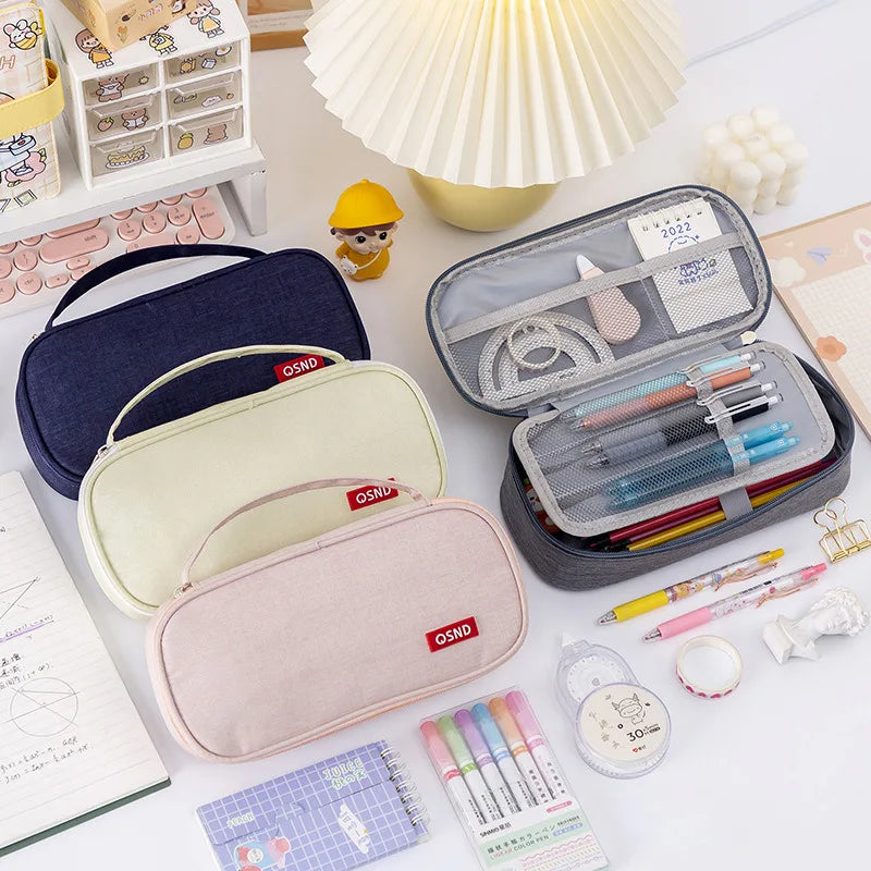 Pen Storage Bag Pencil Case 2 Layer Large Capacity Cosmetic High Quality Study Supplies Simple Student Stationary Boxes