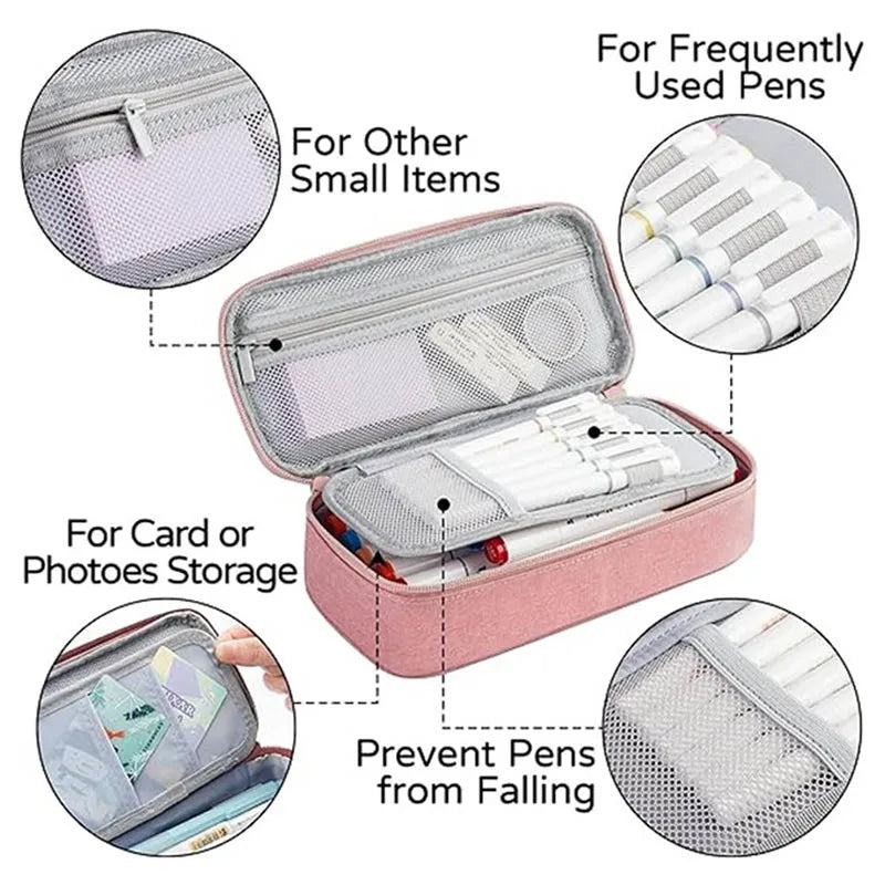 Pen Storage Bag Pencil Case 2 Layer Large Capacity Cosmetic High Quality Study Supplies Simple Student Stationary Boxes