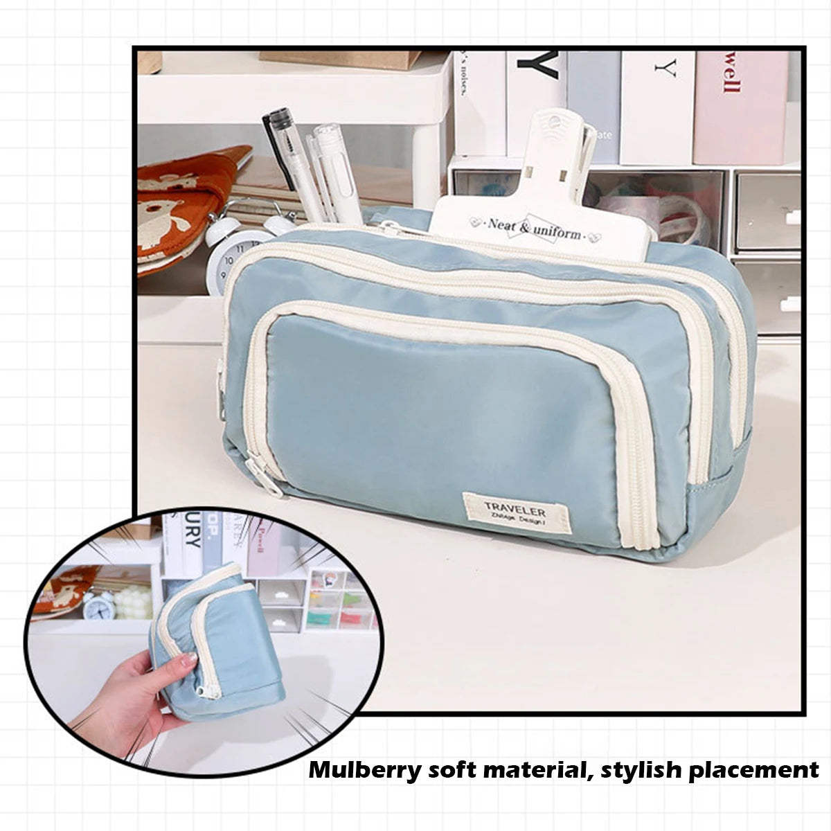 Kawaii Large Capacity Multi Layer Pencil Case Student Pencil Bag School Stationery Supplies Box And Makeup Storage Bag