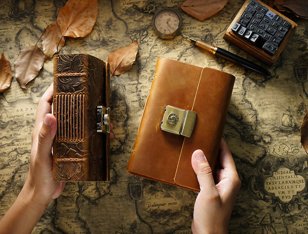 Retro Notepad Loose-leaf Diary Hand Account Book Password Lock Brown Stationery Gift Men and Women Handmade Cowhide Notebook