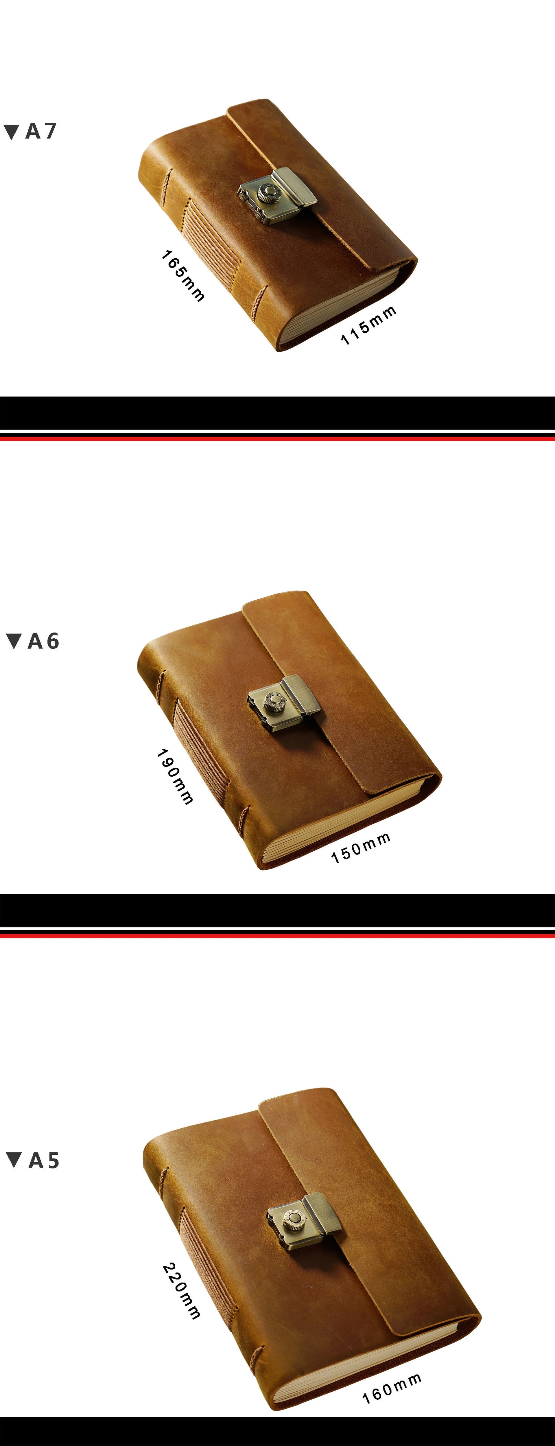 Retro Notepad Loose-leaf Diary Hand Account Book Password Lock Brown Stationery Gift Men and Women Handmade Cowhide Notebook