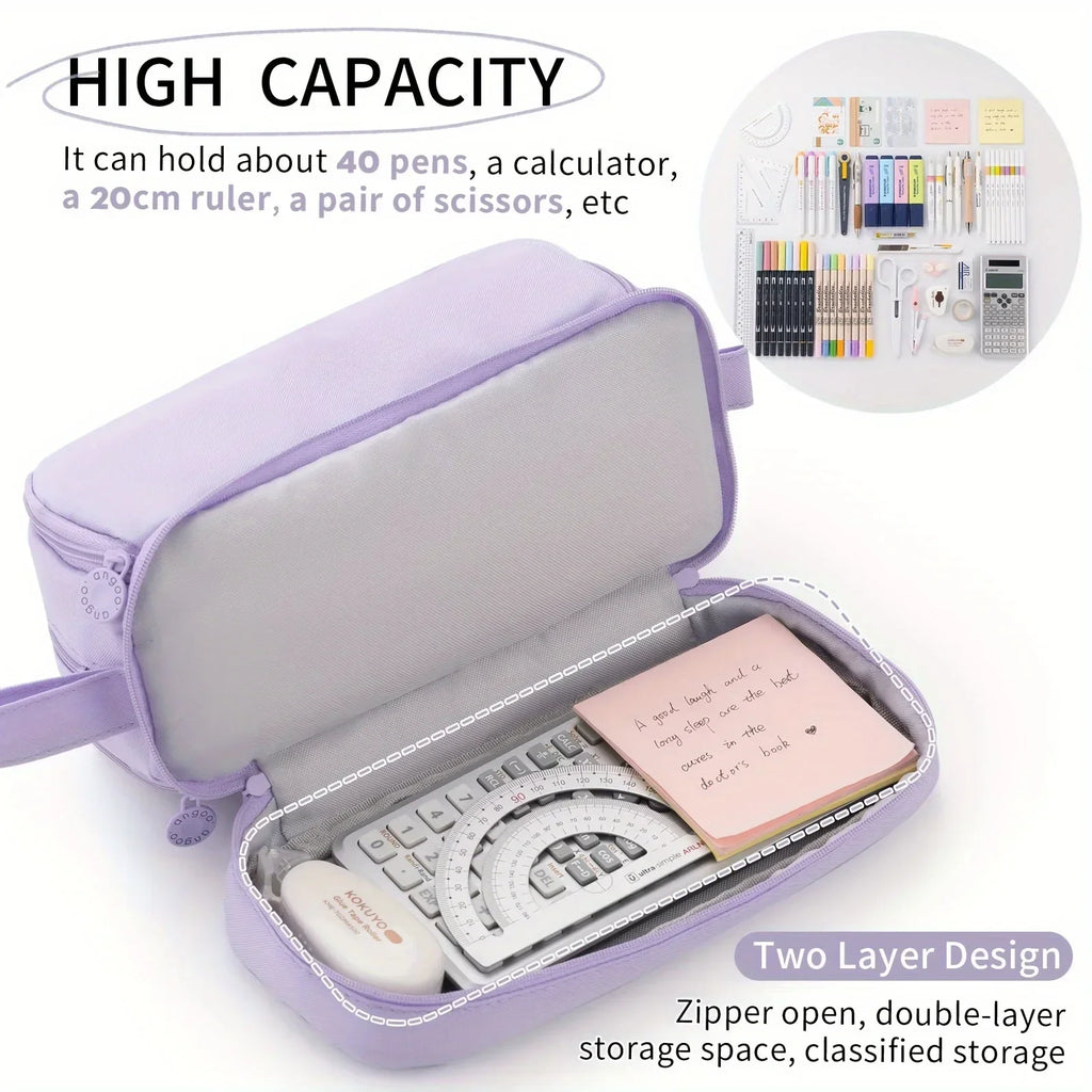 Large capacity stationery case, durable oxford cloth pencil case, portable organizer for school, office and university supplies