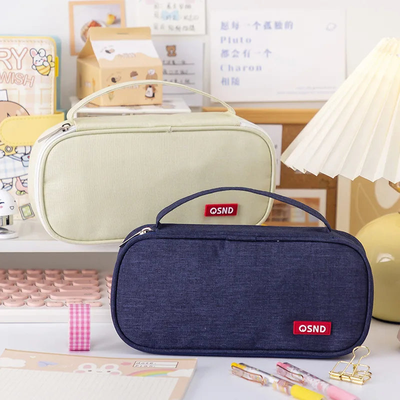 Pen Storage Bag Pencil Case 2 Layer Large Capacity Cosmetic High Quality Study Supplies Simple Student Stationary Boxes