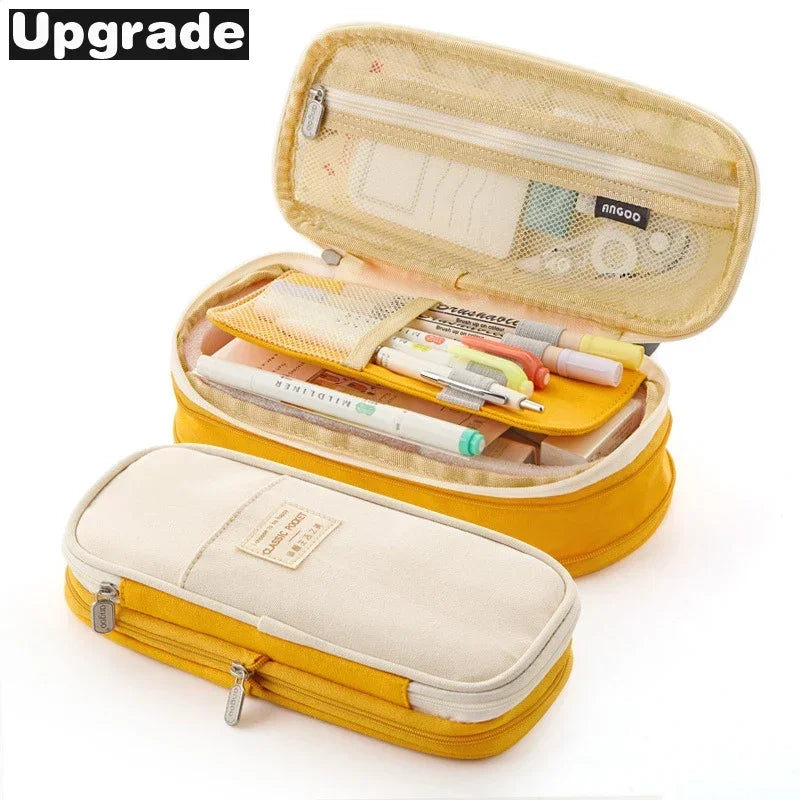 Cute Pencil Case for Girls Macaron Canvas Double Layer Large Capacity Pencil Box Kids Kawaii Pouch Stationery School Supplies