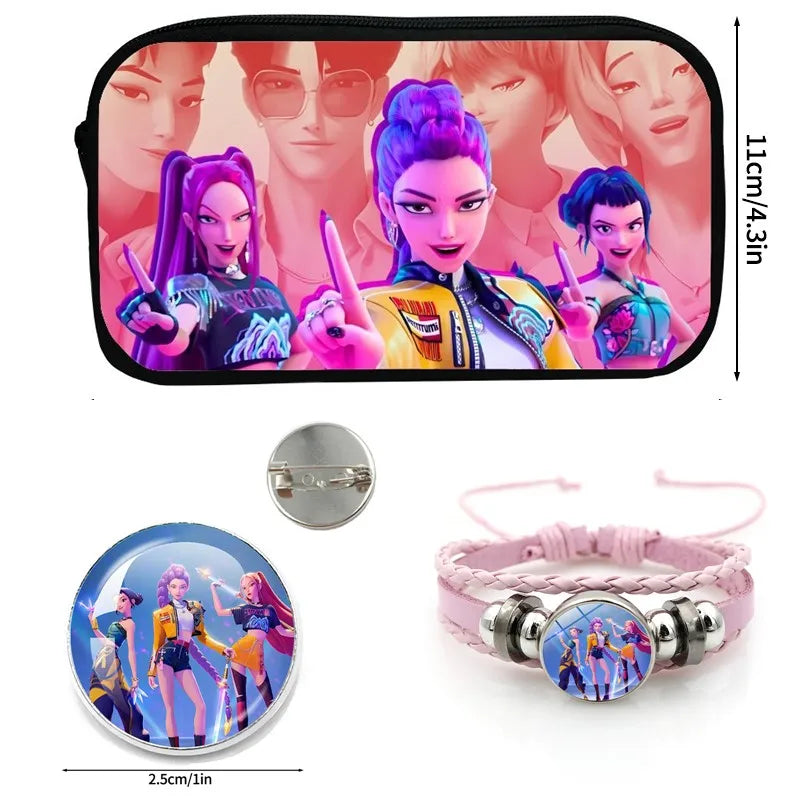 Kpop Demon Hunter Pencil Case Cartoon Huntrix Pencil Bag Student Pen Pouch School Stationery Box