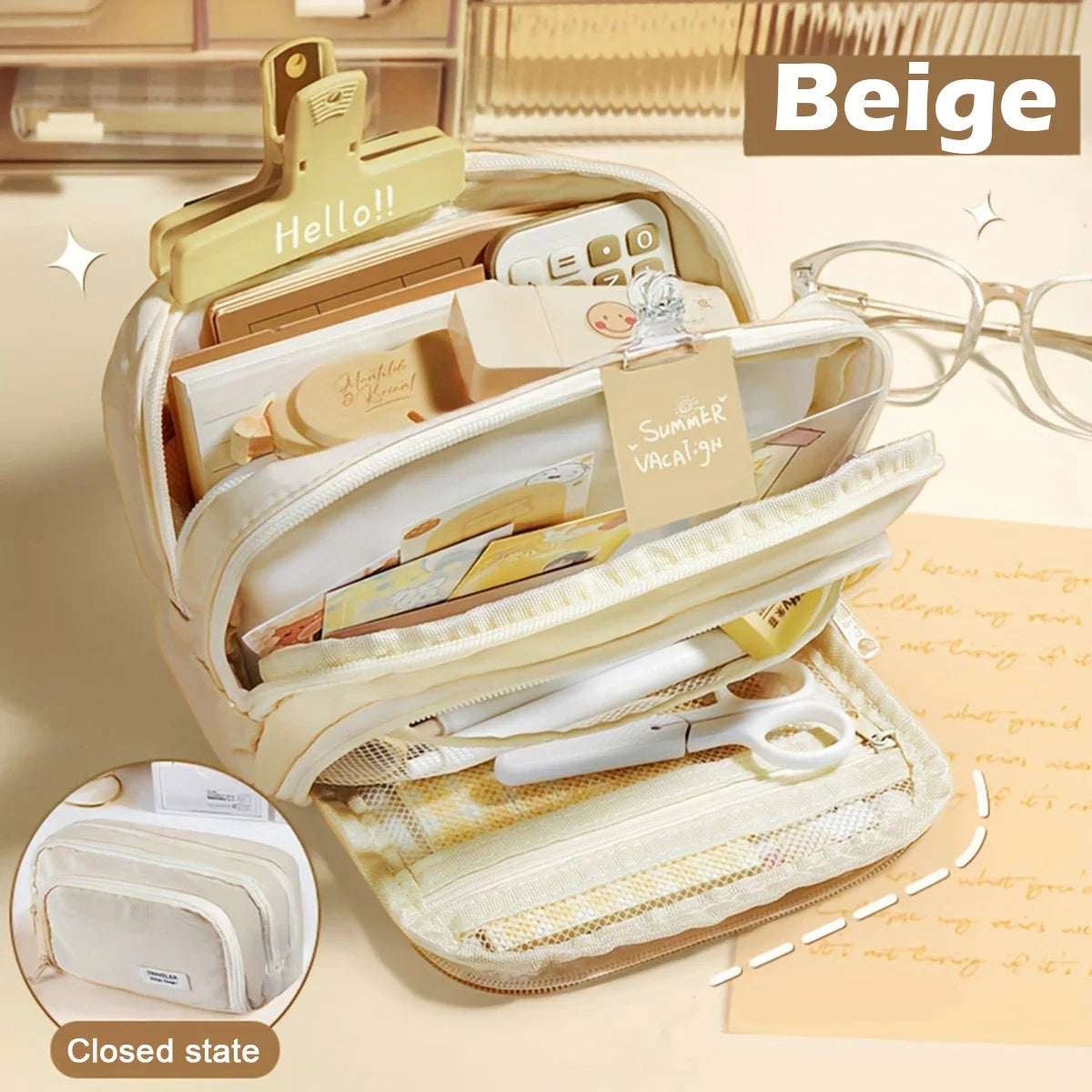 Large Capacity 3 Layers Pen Box Kawaii Pencil Cases Cute Pen Holder Pouch for Students Back to School Stationery Supplies