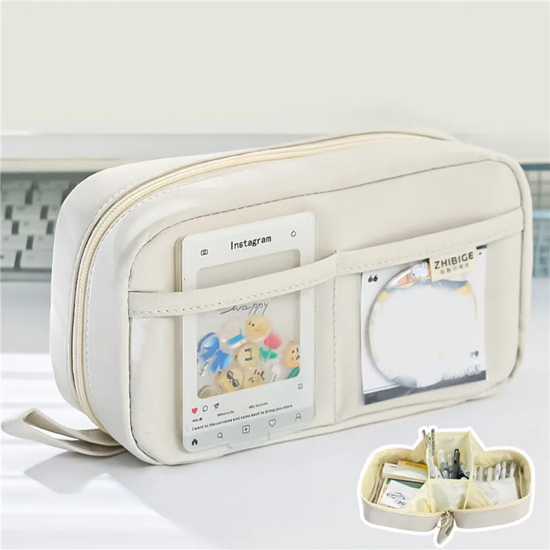 Pen Storage Bag Pencil Case 2 Layer Large Capacity Cosmetic High Quality Study Supplies Simple Student Stationary Boxes