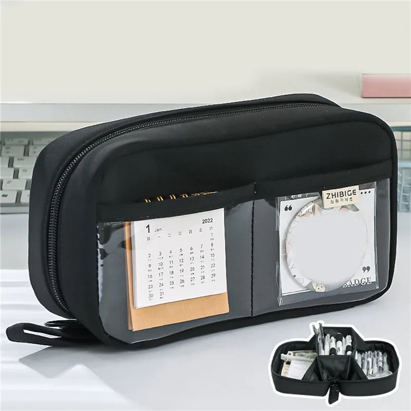Pen Storage Bag Pencil Case 2 Layer Large Capacity Cosmetic High Quality Study Supplies Simple Student Stationary Boxes