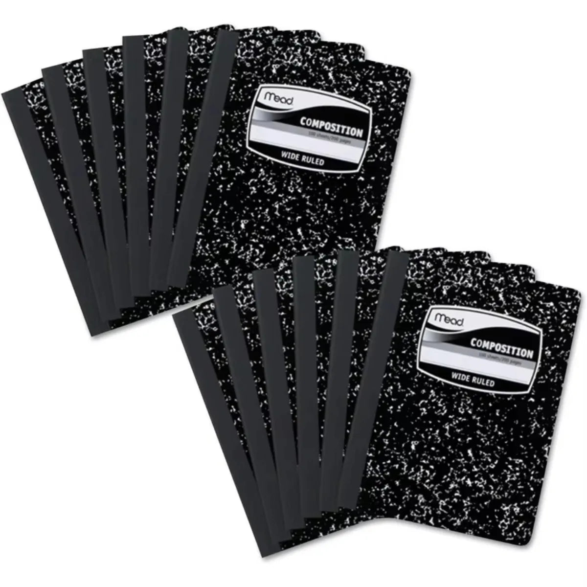 Black Marbled Composition Notebook, Wide Ruled 100 Sheets for Students, Black