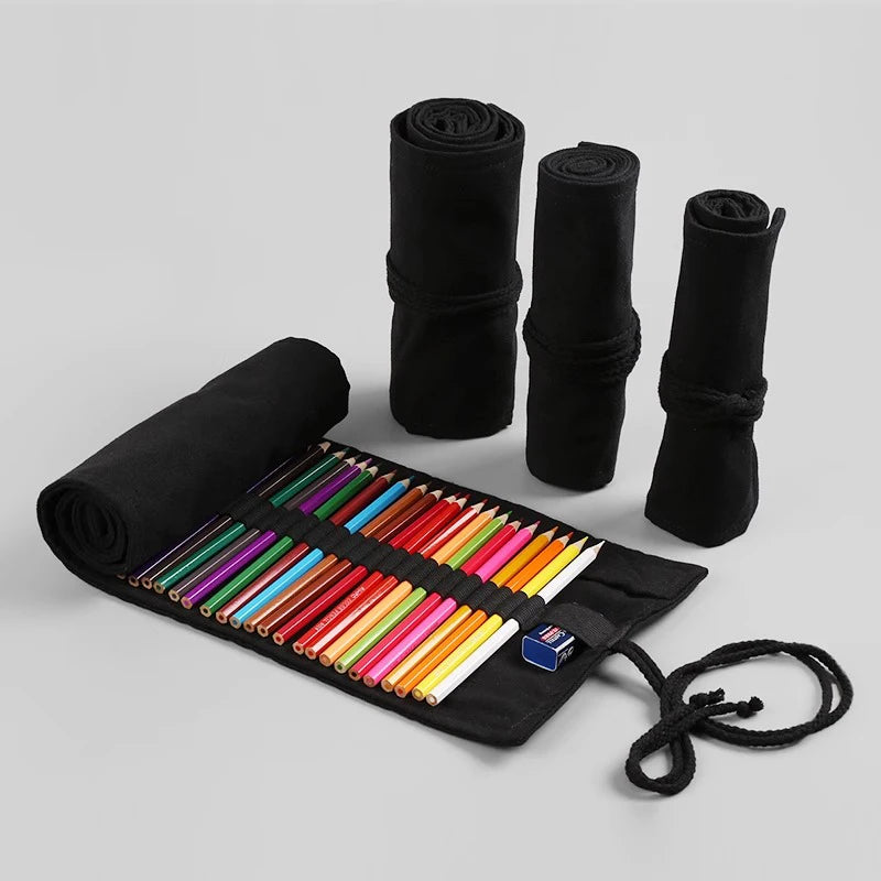 36/48/72 Hole Roll Pen Curtain Folding Pencil Case Multifunctional Pencil Bag Colored Pencil Holder Stationery School Supplies