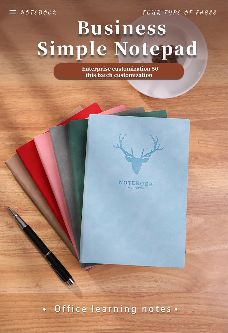 Popular A5 size deer head notebook, business notebook, portable diary, office meeting sketchbook, 180 pages