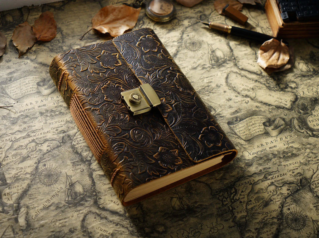 Retro Notepad Loose-leaf Diary Hand Account Book Password Lock Brown Stationery Gift Men and Women Handmade Cowhide Notebook