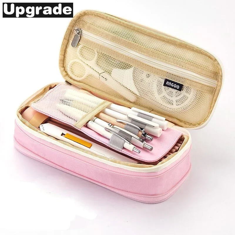 Cute Pencil Case for Girls Macaron Canvas Double Layer Large Capacity Pencil Box Kids Kawaii Pouch Stationery School Supplies