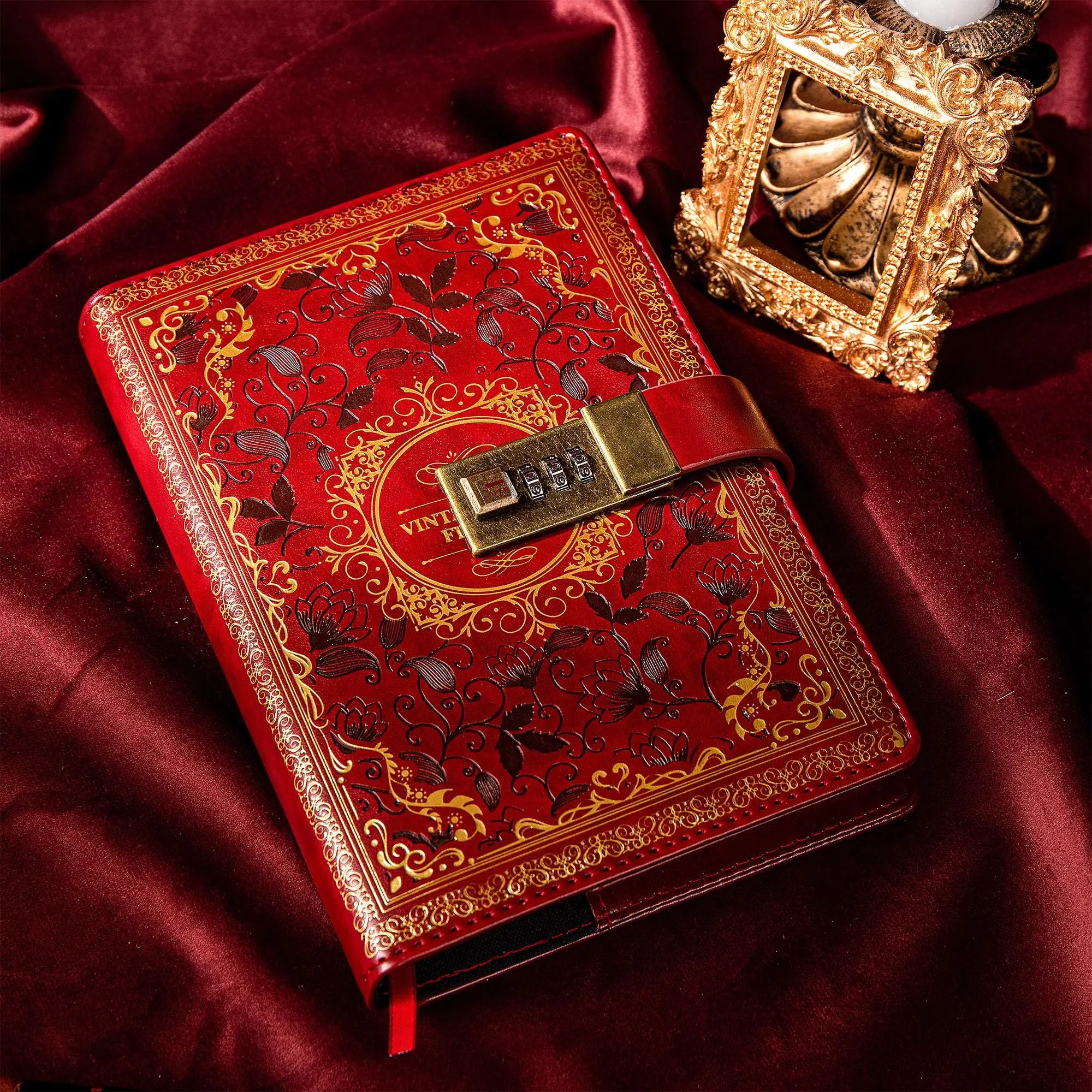 ﻿A5 Retro Digital Password Notebook Journal with Lock Diary PU Leather Privacy Notebook Sub-Password Lock Notebook Writing Book
