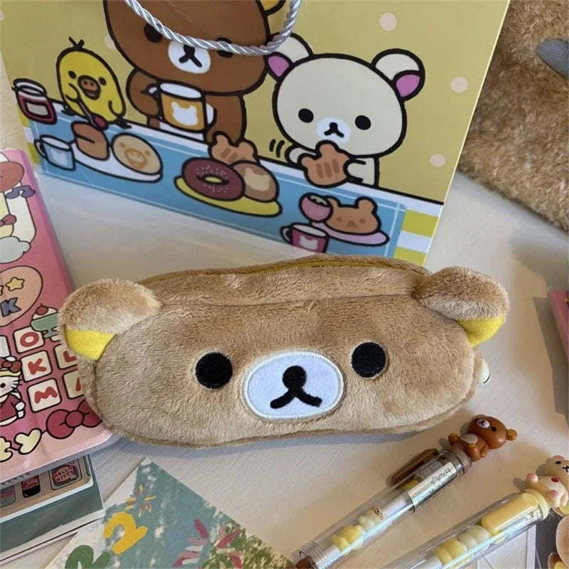 Kawaii Rilakkuma Pencil Cases For Kids Girls Cute Cartoon Bear Pencil Pouch Organizer Pen Bag School Stationeries Gifts Ins Hot