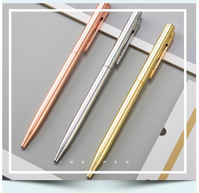 50 Pcs Metal Ballpoint Pen Rose Gold Pen Custom Logo Stationery Business Gift Lettering Engraved Name School&office Supplies