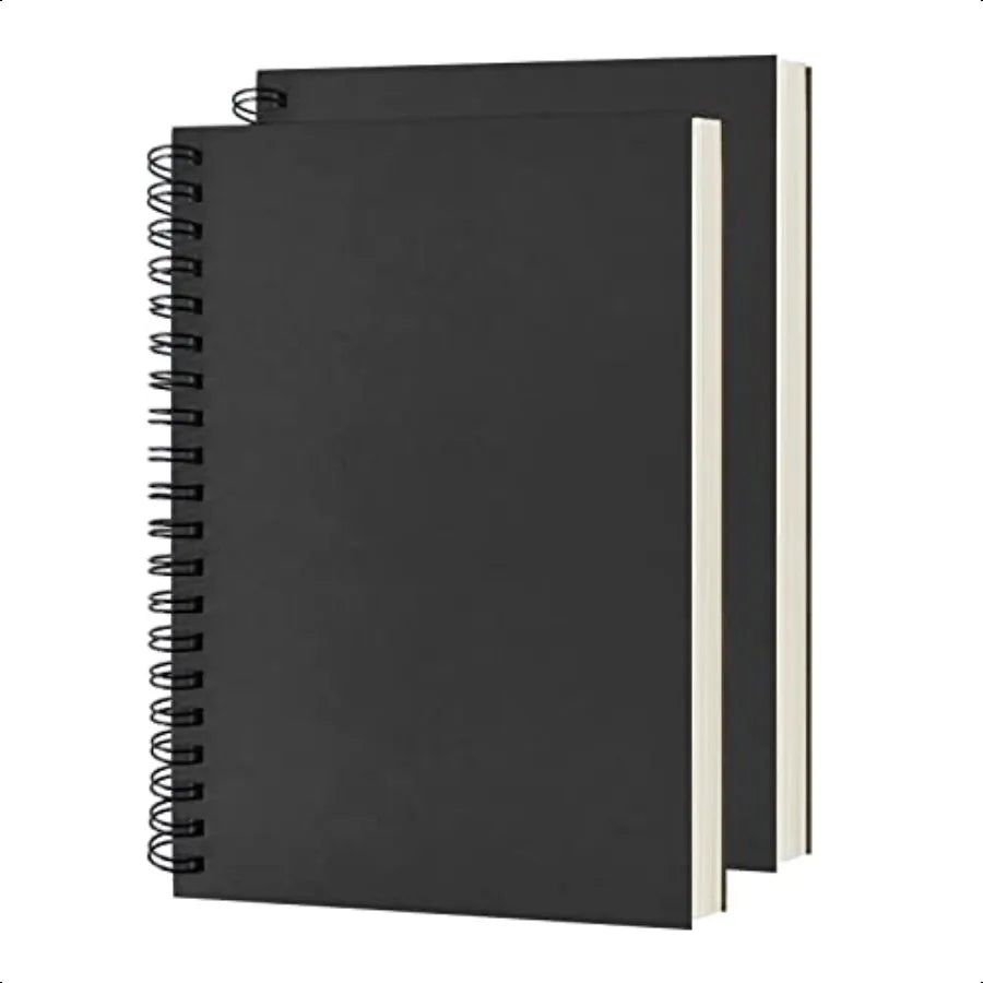 Blank Spiral Notebook 2Pack Soft Cover Sketch book 100 Pages 50 Sheets 7.5 inch x 5.1 inch 100GSM Black