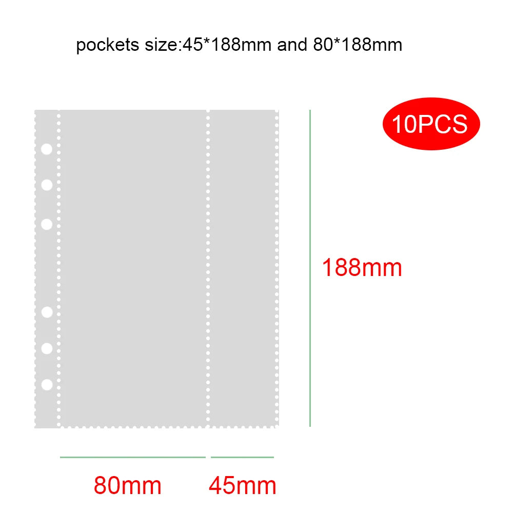 PLRBOK 10 Pcs A5 6 Ring Clear Binder Refill 1 2 4 Pockets Sleeves Toploader Photocard Notebook Diary Photo Album Drawing Notepad