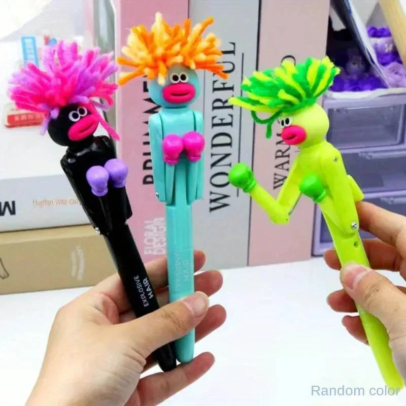 Furry Mechanical Boxing Stress Relief Pen Cartoon Funny Big Mouth Ballpoint Pen Stress Relief Office Supplies Creative Gift
