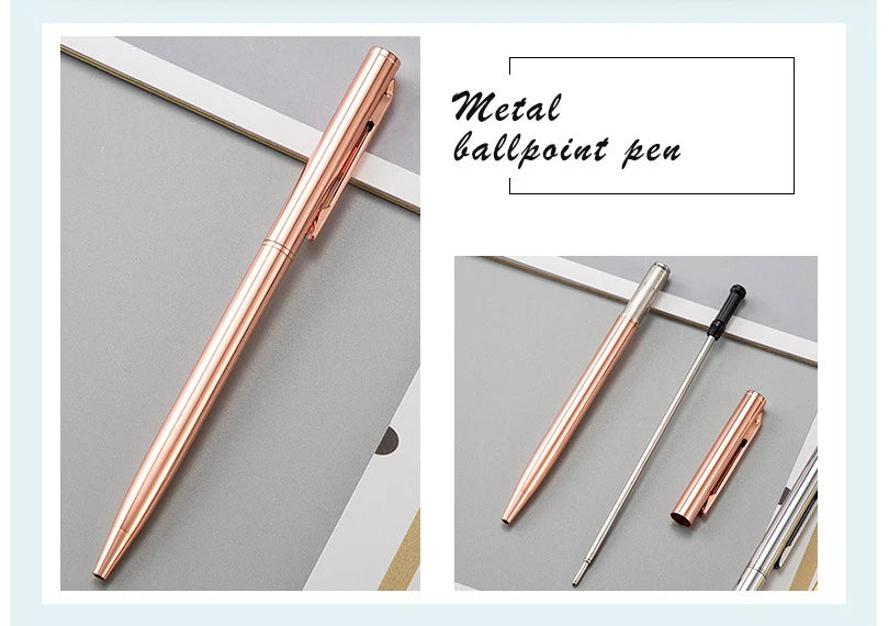 50 Pcs Metal Ballpoint Pen Rose Gold Pen Custom Logo Stationery Business Gift Lettering Engraved Name School&office Supplies